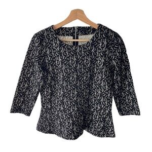 J. Crew Women’s Black Lace Overlay‎ Peplum 3/4 Sleeve Top - Size S